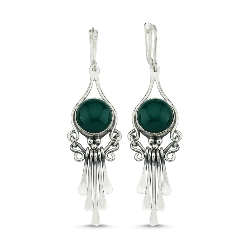 

Armagano Green Agate Gemstone Dangle Hand Handwork Earrings