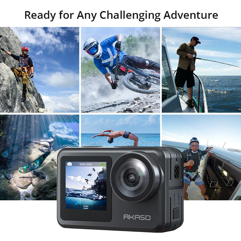 AKASO Brave 4 Pro 4K30FPS Action Camera - 131ft Underwater Camcorder  Waterproof Camera with Touch Screen Advanced EIS Remote Control 5X Zoom  Underwater Camera Support External Mic