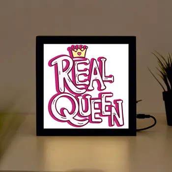 

Real Queen handcrafted Wooden Light Box Sign for Home, Restaurant, Coffee Shop Business Signage
