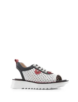 

ILVi-Genuine Leather Handmade Drum Women's Sandal White-Navy Blue-Red Leather Women Shoes 2020