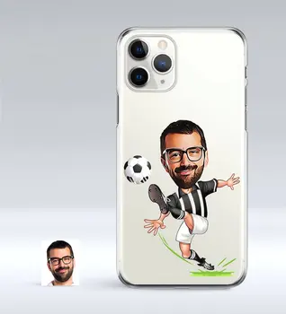 

Personalized Black White Football Player Caricature of iPhone 11 Pro Slim Transparent Silicone Phone cover