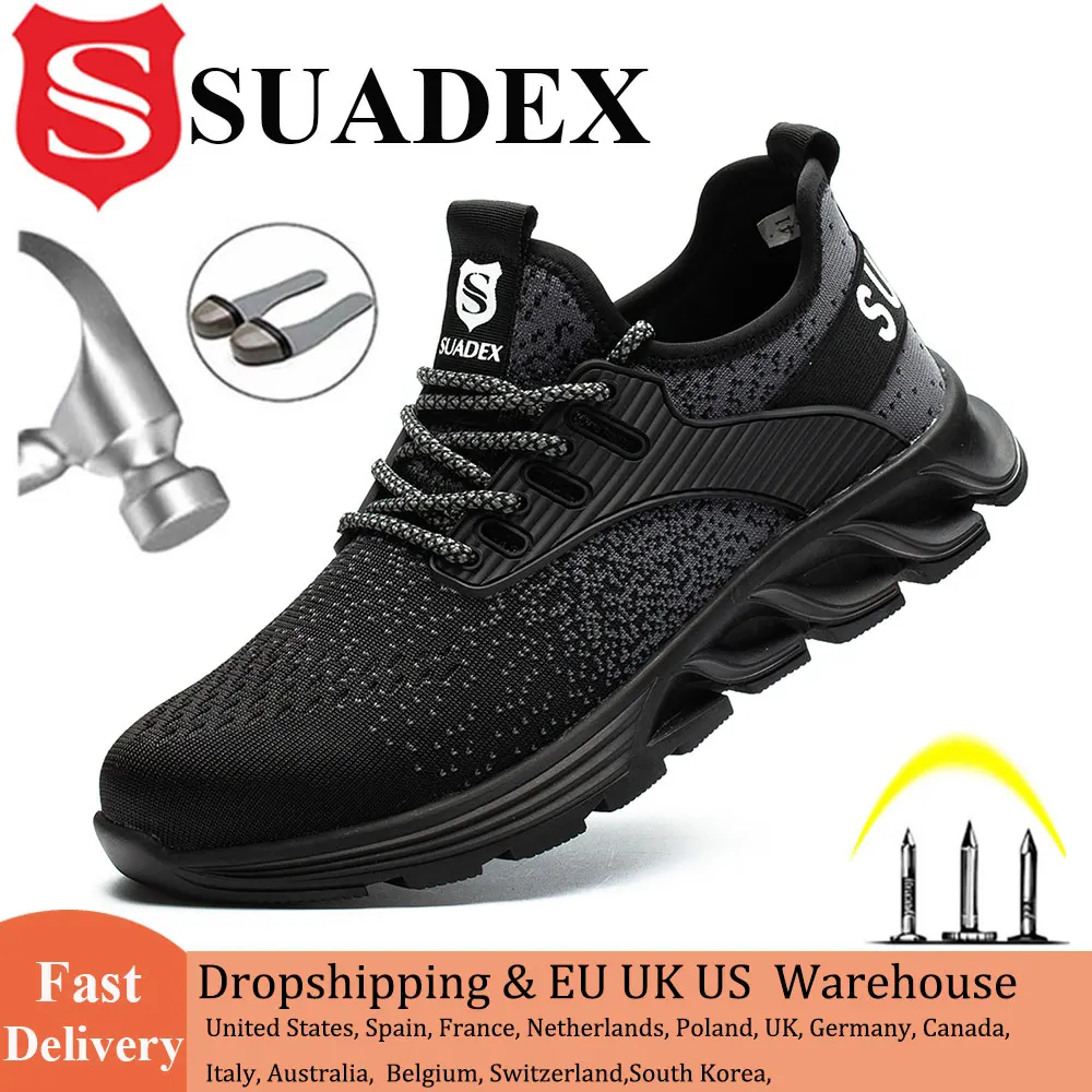 SUADEX Men Women Safety Shoes Steel Toe Boots Anti-Smashing Work Shoes Lightweight Breathable Composite Toe Men EUR Size 37-48