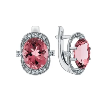 

Silver earrings with cubic zirconia and rhodolite synthetic sunlight sample 925 test