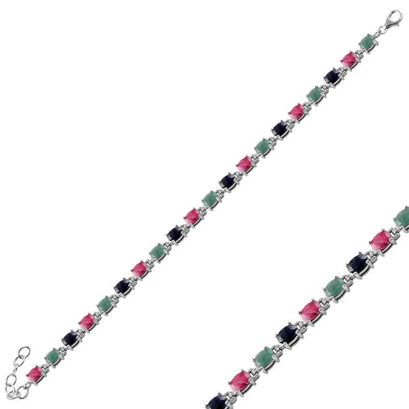 

Silver 925 Sterling Ruby, Emerald & Sapphire Cubic Zirconia Watercourse Bracelet