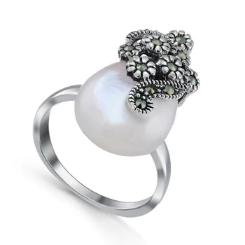 

Silver Wings ring with mother of pearl and marcasite in silver