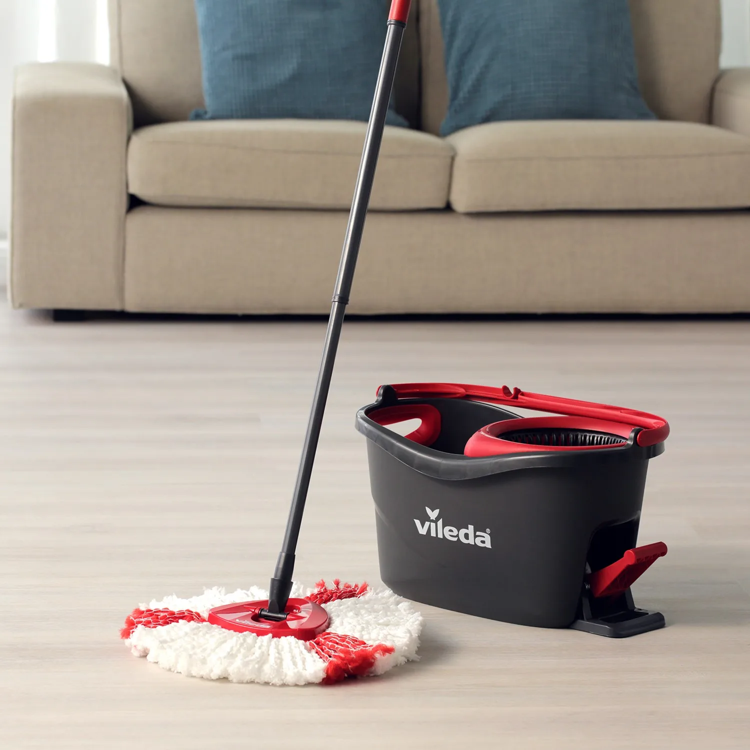 Vileda Turbo Mop Cleaning Bucket Pedal Kit Wash Floor Microfiber Cloth Wet  Dry Hands Free Crimping