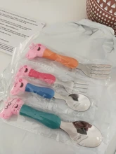 Peppa Pig-cubiertos de acero inoxidable para niños, modelos de figuras de la familia George Pig, vajilla, regalo de cumpleaños