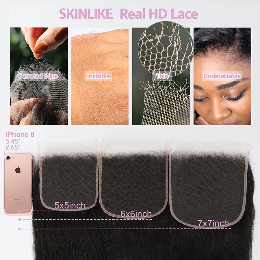 Human Hair Extensions Human Hair Closure Human Hair Lace Product Human Hair Frontal WOWANGEL HD Lace Frontal Only 13x6 13x4 7x7 6x6 5x5 Straight Hair 100% Real HD Lace Closure Only Transparent Melt Skins