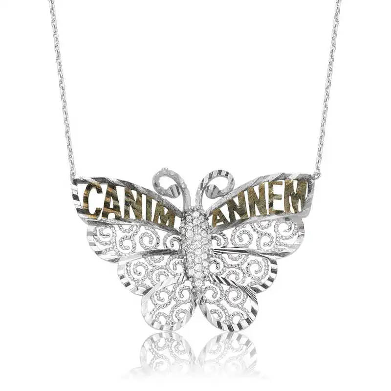 

Silver Butterfly Dear Mom Lady Necklace