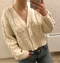 TRAF de moda de las mujeres pompón apliques pantalones de suéter de La Rebeca de manga larga Mujer ropa Chic Tops