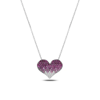 

Silver 925 Sterling Heart Pink Grayscale Zircon Cubic Zirconia Necklace