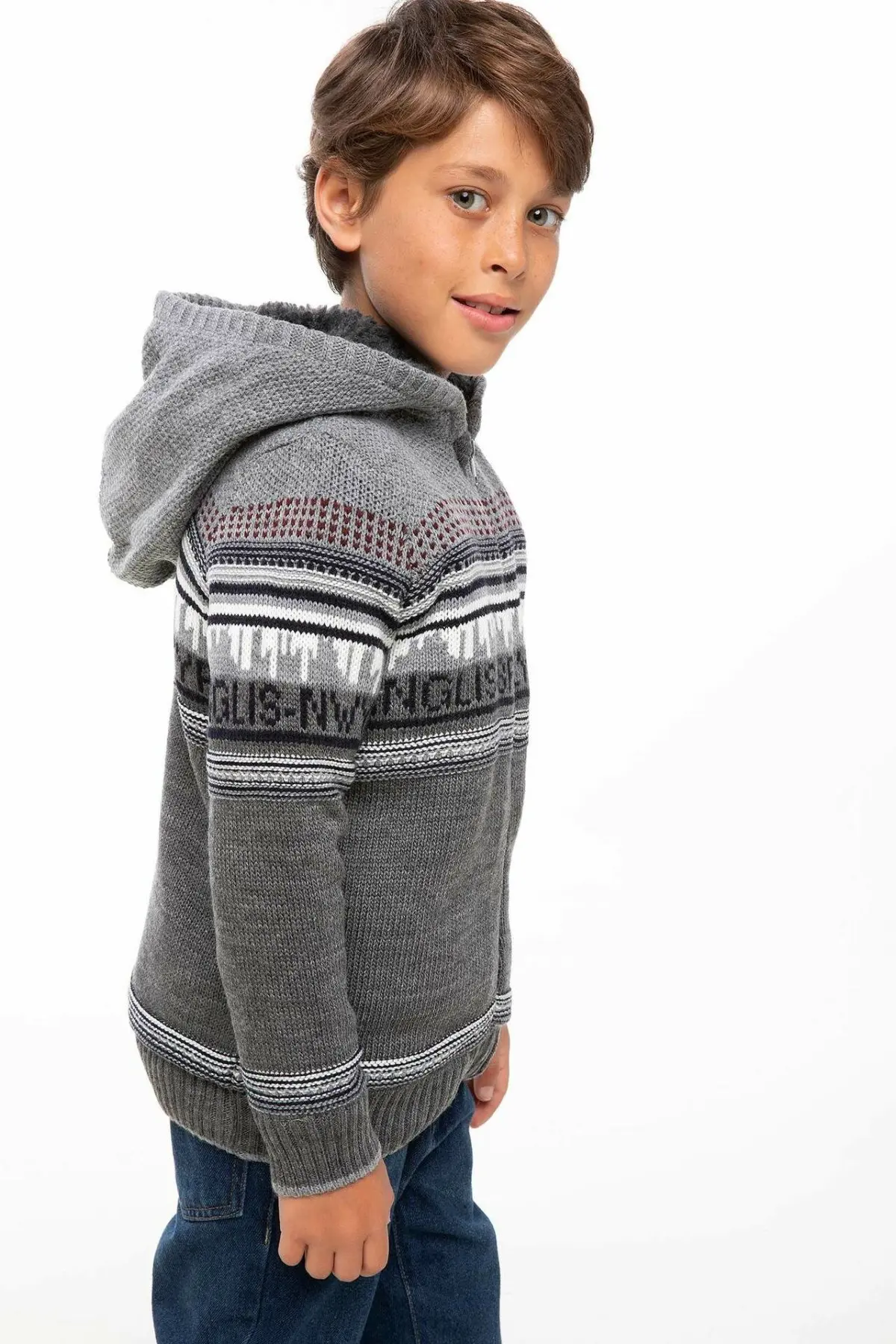 

DeFacto Fashion Boy Hooded Warm Cardigan Striped Outcoats Kids Casual Sport Thicken Jacket Autumn New Boys - I9214A618AU