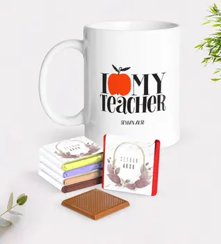 

Personalized Öğretmenimi White I Love Mug and Chocolate Gift Seti-3