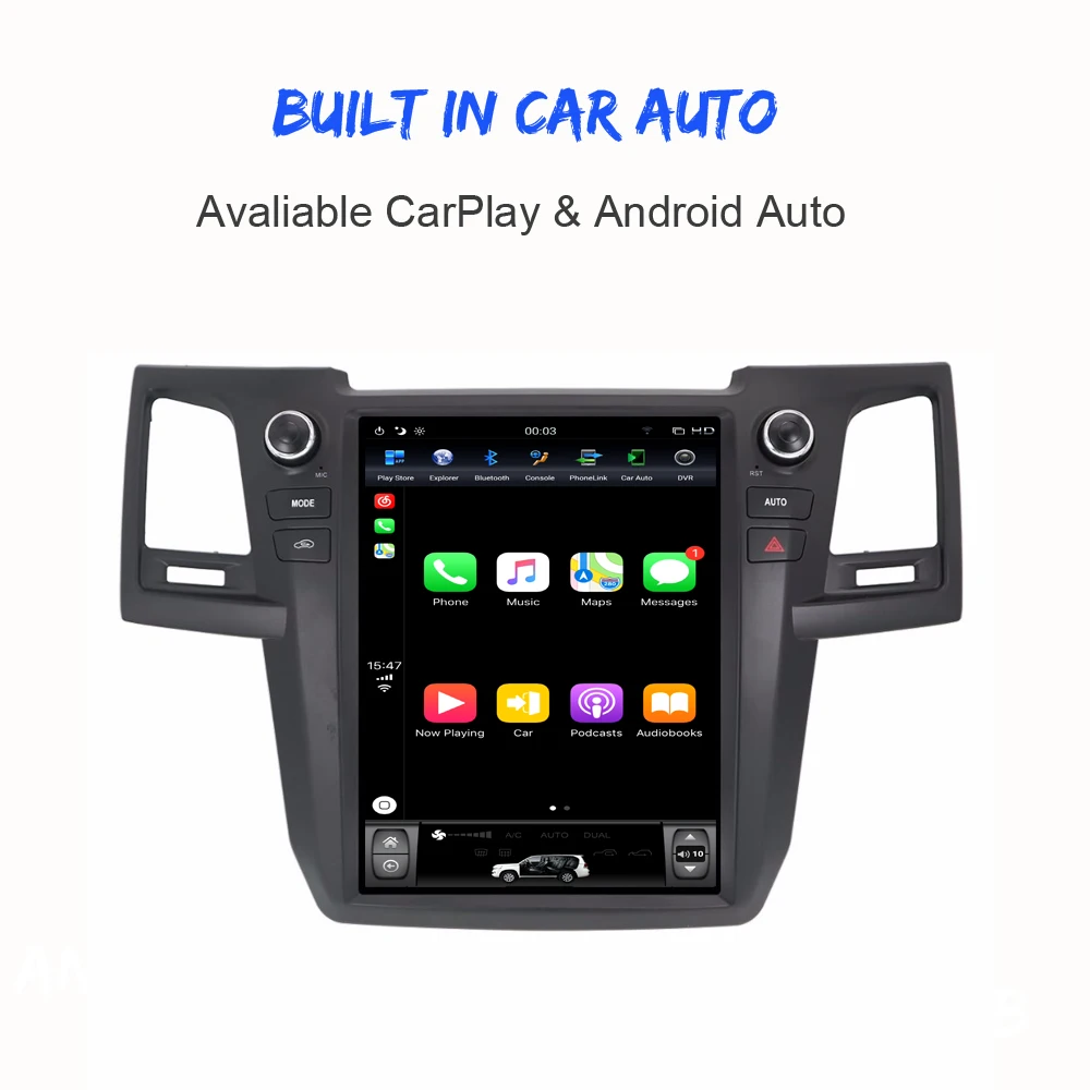 ONKAR Tesla экран радио для Toyota Fortuner 2012- Android 8,1 6 ядерный автомобильный головное устройство Android Авто CarPlay Plug and Play