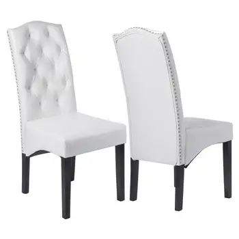 

Set of 2 PU Leather Dining Chairs Modern Home Kitchen Side Chair Solid Wood Legs Living Room Chairs White