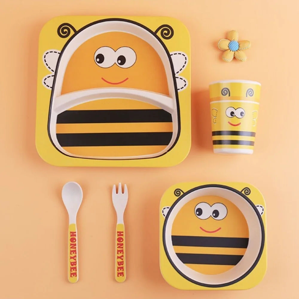 Bamboo tableware, dinner set for children, 5in1, eco-friendly tableware, bamboo fiber, for kids, gifts, Cosmos, Bee, Batman