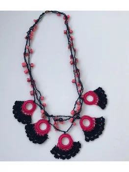 

Turkish Lace Oya Crochet Spring Jewelry with Natural Stones Necklace Authentic Handmade Hand Knitted Boho Jewelry