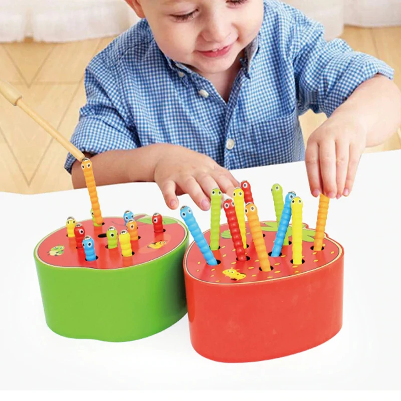 

Catch Worms Game Magnetic Wooden Toys For Children Kids Early Educational Toy Baby Learning Wooden Blocks Boys Toys