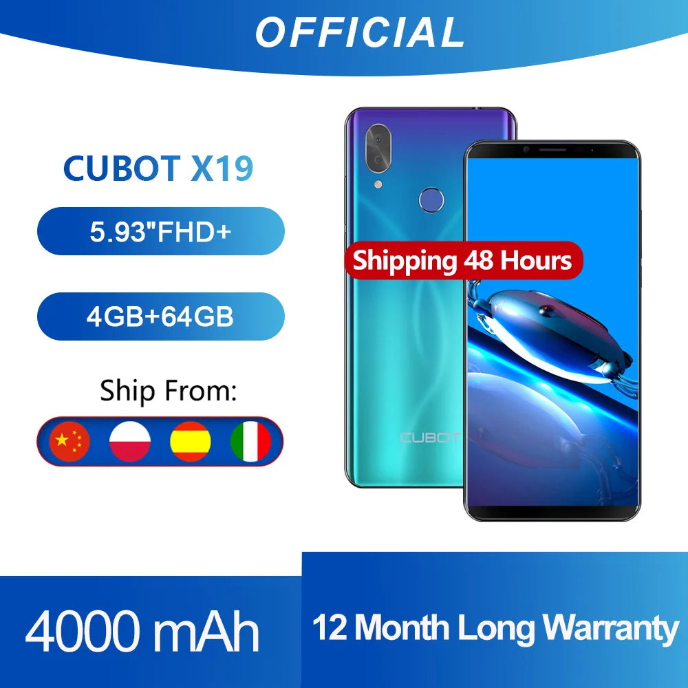 Cubot X19 смартфон Helio P23 Восьмиядерный 5 93 &quot2160*1080 FHD + дисплей 4000 мАч 4 Гб 64 Face ID type C