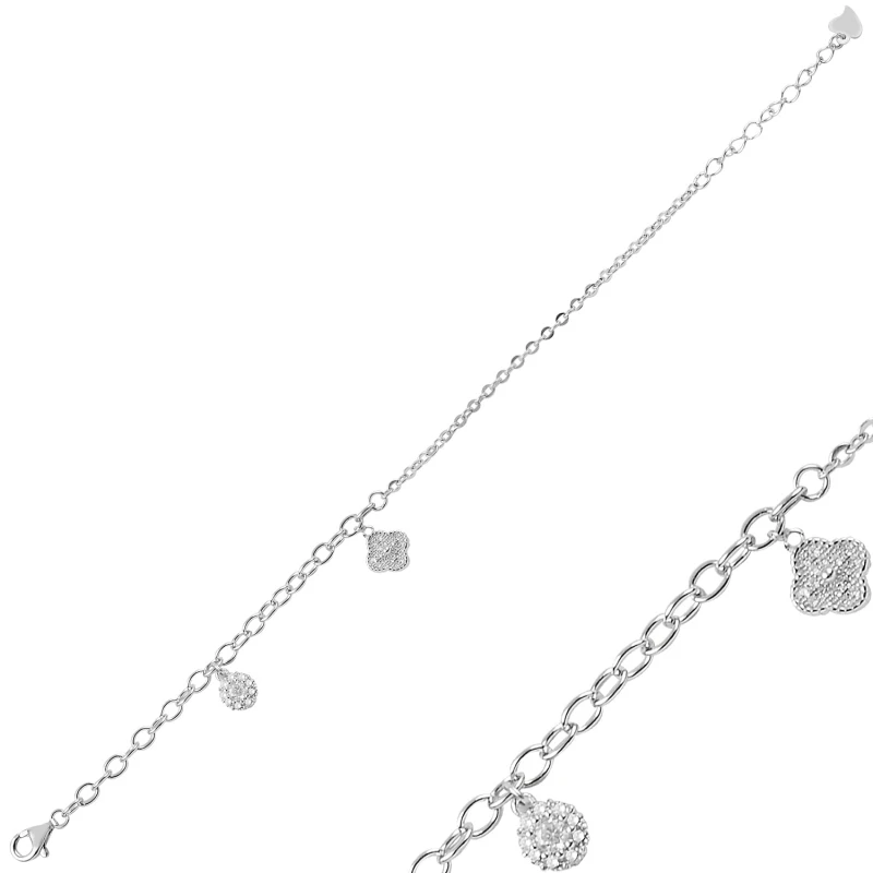 

Silver 925 Sterling Zircon Cubic Zirconia Dangle Clover Bracelet