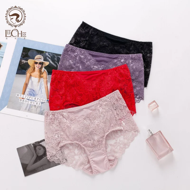 

Silk Underwear Women's Breathable Solid Knickers Mid Waist Underpants Without Trace Comfortable Hollow Lace Briefs