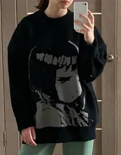 Harajuku-suéter de manga larga para hombre y mujer, Jersey bonito de estilo japonés de dibujos animados, suéter de punto estampado, Tops