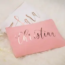 Персонализированные названия монограмма Макияж сумка-рукописный шрифт пользовательское имя бирюзовые Румяна розовые подружки невесты Макияж сумка-Подарки для лучшего друга