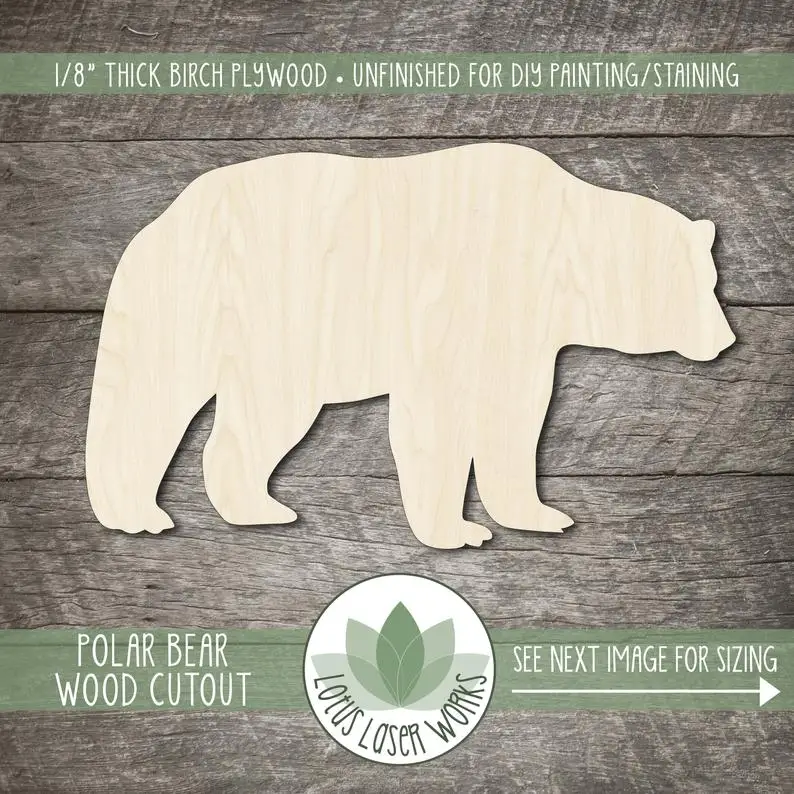 

Wood Polar Bear Cutout, Blank Wood Craft Embellishments, Wooden Ploar Bear Shape, Wood Animal Cutouts