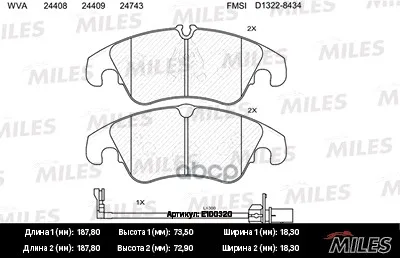 Колодки Тормозные Audi A6/Allroad/S6/A7(1la/1lj) 10- Передние Semimetallic Miles E100320 Miles арт. E100320