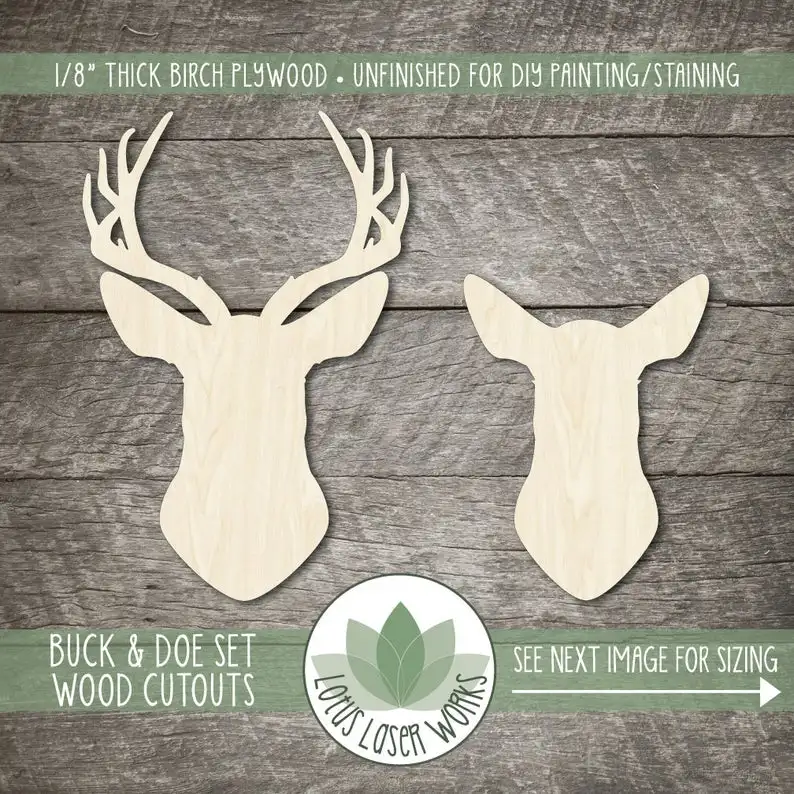 

Buck And Doe Wood Cutout Set, Deer Wedding Decor, Doe And Buck Wooden Shapes, Blank Wood Cutouts