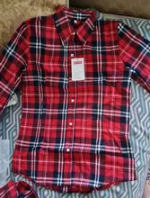 Plaid Shirt Blouses Tops Long-Sleeve Flannel Casual Cotton Women Brand-New Red Excellent-Quality