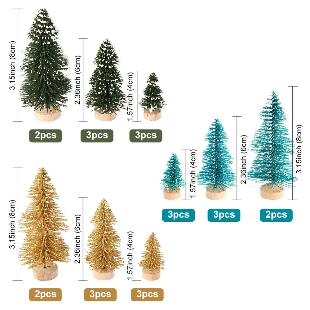 OurWarm 8pcs DIY Christmas Tree 4 Size Sisal Bottle Brush Small Pine Tree Christmas Decoration for Home navidad New Year Gift