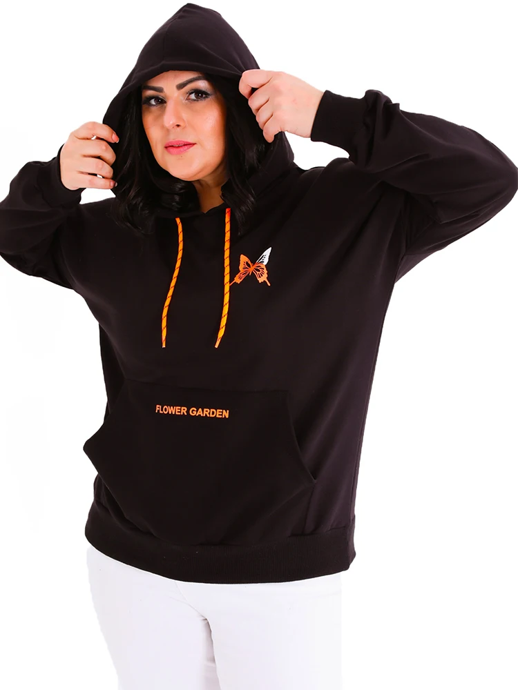 Женская Черная Толстовка С Рисунком бабочки, неонового цвета, разработана и изготовлена в Турции, Новое поступление