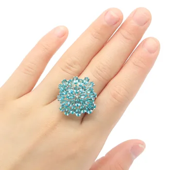 

22x22mm Stunning Created Rich Blue Aquamarine Gift For Ladies Wedding Silver Rings