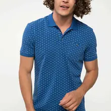 Дефакто мужская летняя белая синяя хлопковая рубашка в горошек с коротким рукавом, мужская Трикотажная рубашка поло, Топ Tees-H0935AZ18SM