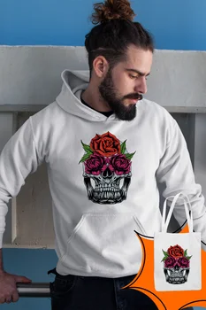 

Angemiel Wear Skull And Flower White Male Hooded Sweatshirt Bags Kombin