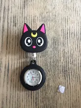 Negro gato de Luna encantadora de dibujos animados de silicona elástica relojes de bolsillo enfermera vestido de Doctor médico del Hospital de cuarzo reloj colgante reloj