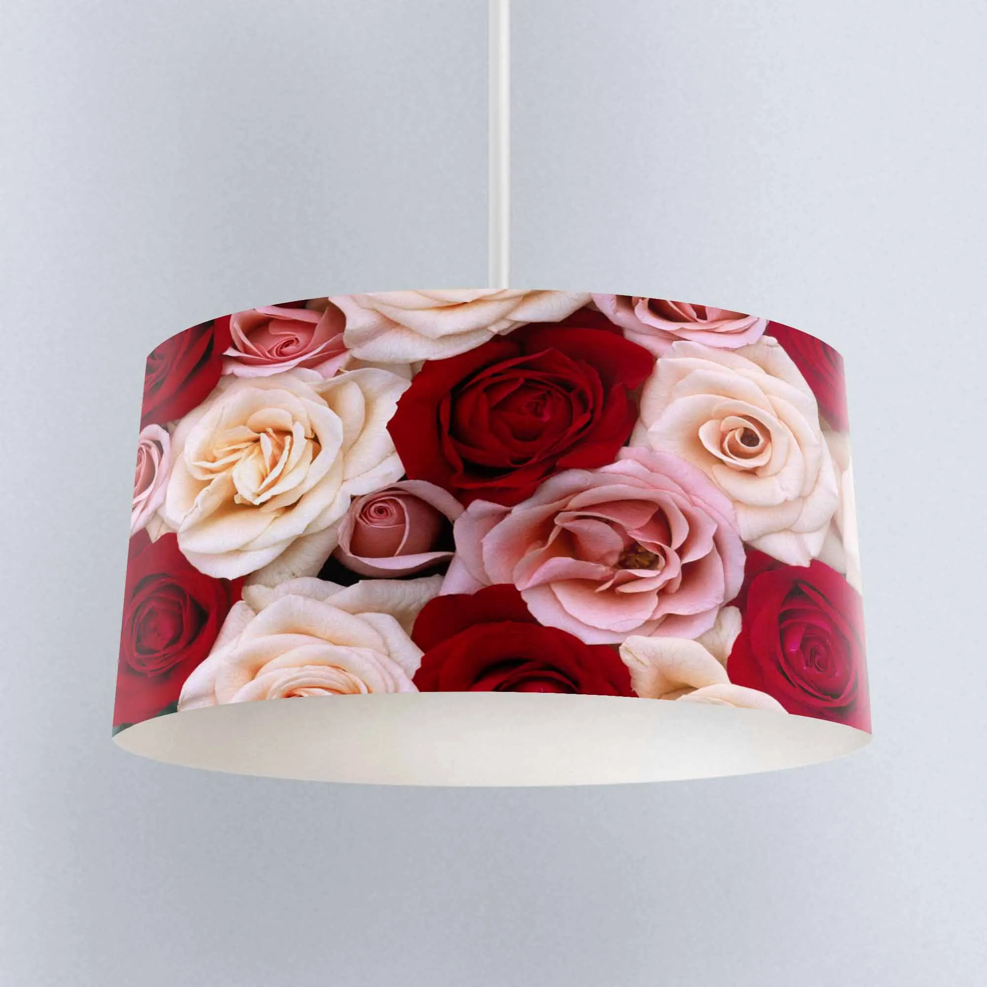 Pingente de Luz Outra Rosa Branco Rosas Vermelhas Flores Digital Impresso Tecido Lustre Lâmpada Tambor Abajur Chão Teto Sombra