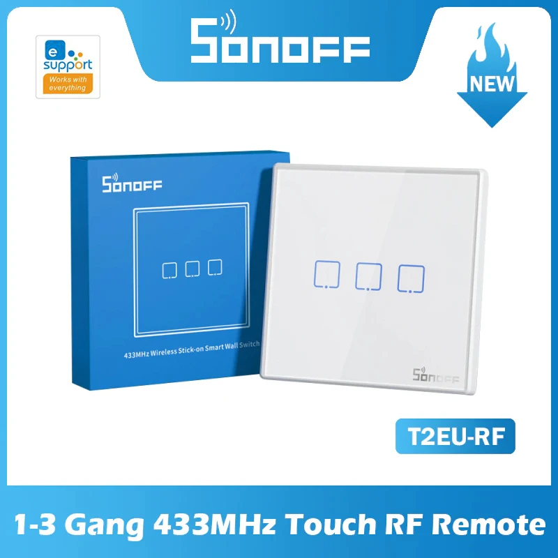 Sonoff T2Eu-Rf 86 Tipo Pannello Di Parete Telecomandato Senza Fili Appiccicoso 433Mhz Del Commutatore Astuto Per Il Commutatore Della Parete Di 4Chrg3