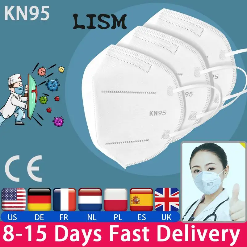 

100PCs KN95 Fast Delivery Hot Sale Dustproof Anti-fog And Breathable Face Masks N95 Mask 95% Filtration Features as KF94 FFP2