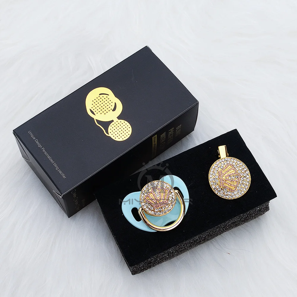 MIYOCAR Золотой красивый bling Корона соска и пустышка Клип пустышка держатель набор BPA бесплатно пустышка bling уникальный дизайн APCB
