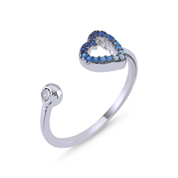 

KUTAYDAN Blue Grayscale Nano Stone Adjustable Heart Ring 925 Sterling Silver
