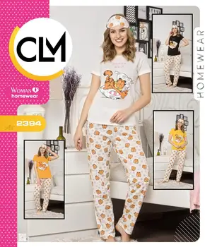 

Pajamas 3 Sets Women Long Sleepwear Tshirt Sleeping Strip Garfield Thin Carton Generation Suit Home Women Gift