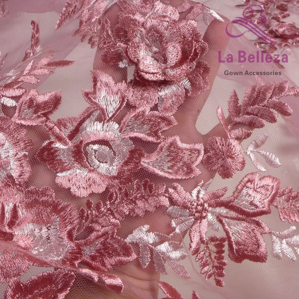La Belleza дизайн кружева, темно-розовые 3D Цветы кружевная ткань, розовые 3D Цветы Кружевная Ткань вечернее платье кружевная ткань 1 ярд