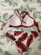 Riseado-Conjunto de Bikinis con aumento para mujer, traje de baño Sexy con cuello Halter, Bikini con estampado de hojas para playa, 2021