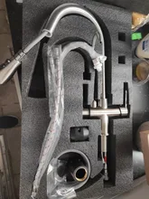 Quyanre-grúa filtrada para cocina, grifo con filtro de agua de rotación 360, mezclador de fregadero de tres vías, color negro mate