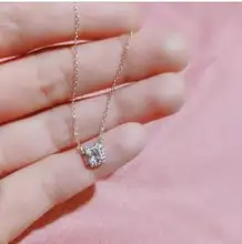 Collar con colgante de diamante cuadrado pequeño para mujer, de Plata de Ley 925, cadena Simple de clavícula brillante a la moda, joyería de boda, regalo de fiesta