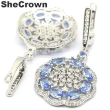 42x21 мм Необычные сотворенные насыщенные синие фиолетовые Танзанит натуральный CZ подарок серебряные серьги