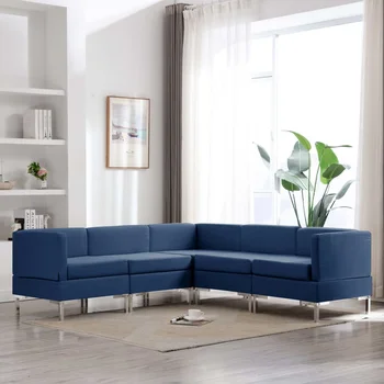 

5 PCs blue sofa fabric sofa Set