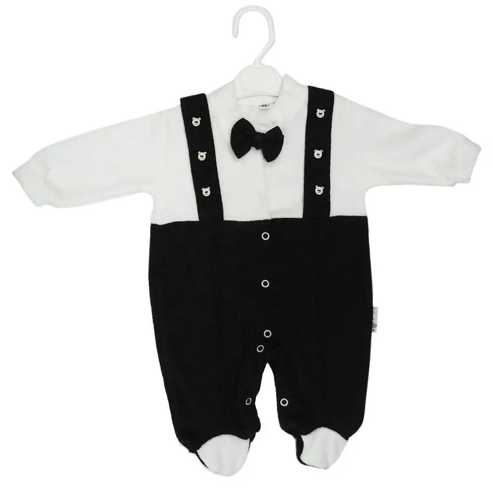 

Newborn Baby Boy Velvet Romper Footed Jumpsuit with Bow Tie and Shoulder Strap Costume for Toddler 3 - 6 - 9 Mounths